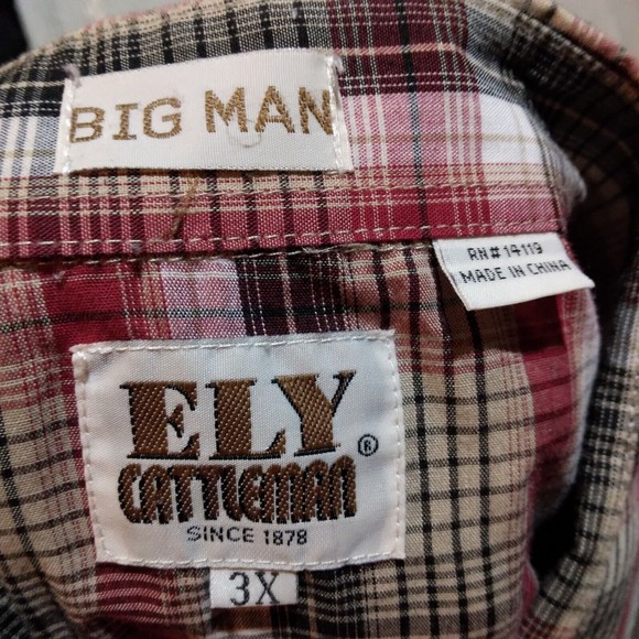 Ely Cattleman BIG MAN pearl snap shirt mens 3XL XXXL multicolor plaid short sl - Picture 4 of 8
